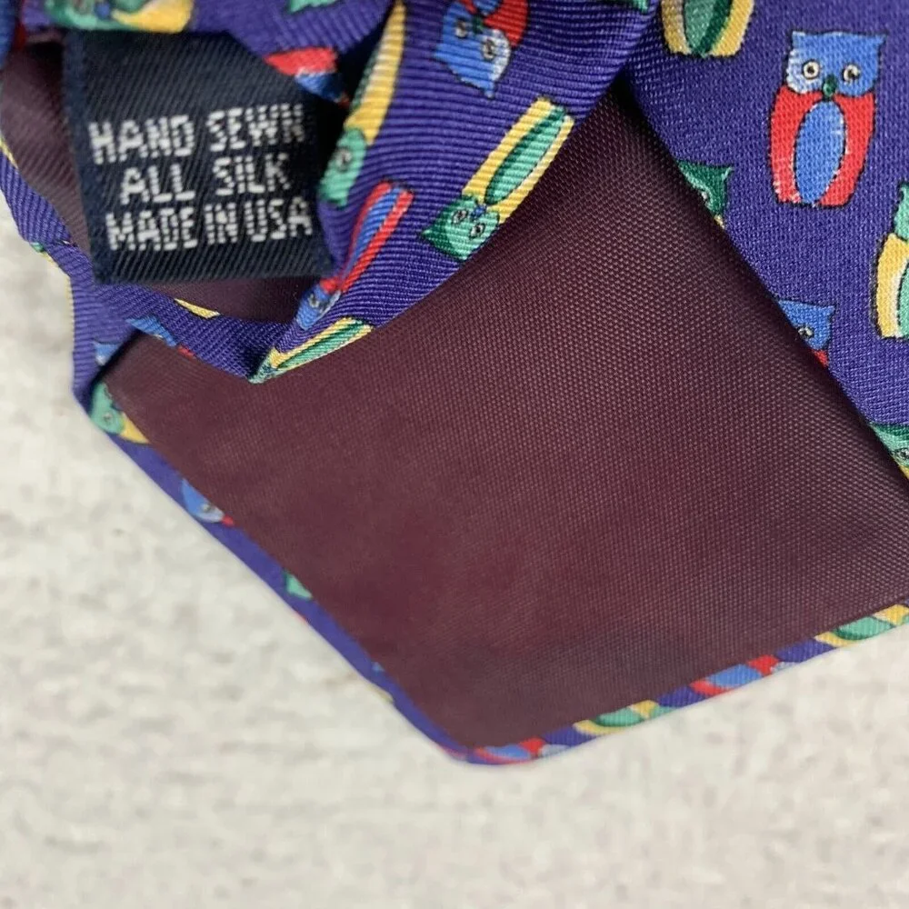 Jos A Bank Executive Collection Neck Tie Men Purple Silk Owl Print Business 9588